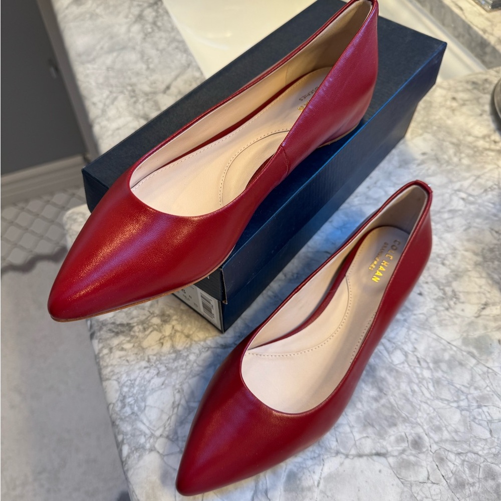 Cole Haan Brenna Women's red leather Point Toe Flats New in Box 8